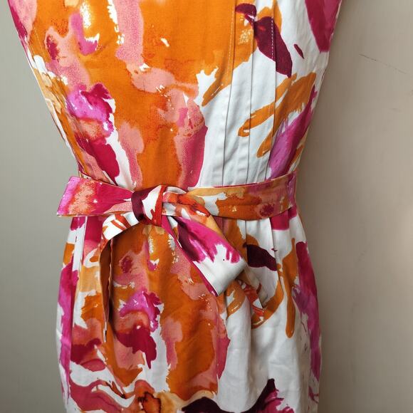 Calvin Klein Floral Belted Dress Stretch Cotton - Picture 4 of 7